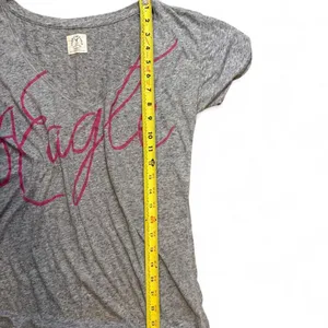 American Eagle Vintage T Burnout Tee Gray Pink Y2K 2000s Deep V Neck thumbnail 3