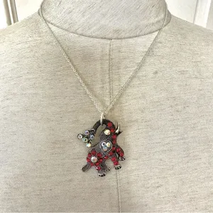 Silver tone rhinestone elephant pendant necklace thumbnail 2