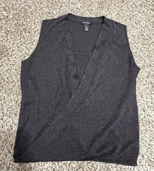 White House Black Market Grey Metallic Knit Surplice Wrap Sleeveless Top M thumbnail 1