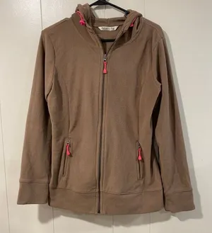 Old Navy Brown Fleece Zip Up Hoodie Jacket Size M Pink Zipper Accents thumbnail 1