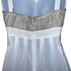 CACHE White With Gold Metallic Ruched Sheer Illusion Tank Cami‎ Top NWOT Siz thumbnail 7