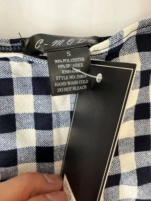 C-Mode Gingham Plaid Square Neck Crop Top Womens S Navy Blue White Tank thumbnail 4
