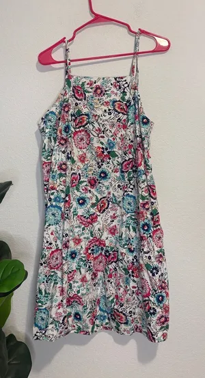 chloe+rene Floral Spaghetti-Strap Dress in Teal & Pink thumbnail 1