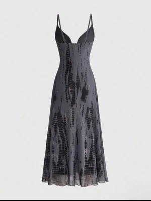 Sleek Gray Grunge Goth Plunge Maxi Dress with High Slit New thumbnail 10