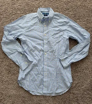 Ralph Lauren Light Blue and White Checked Button-Down Shirt thumbnail 1