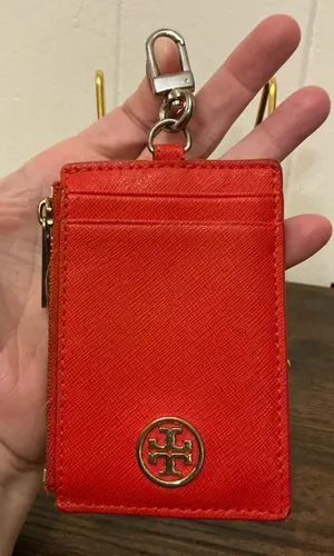 Rare Orange Leather Tory Burch Lanyard ID Wallet Only Lanyard Strap Not Included thumbnail 1