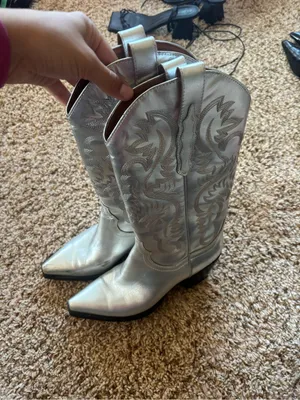 Silver Western Embroidered Cowboy Boots Size 8 thumbnail 3