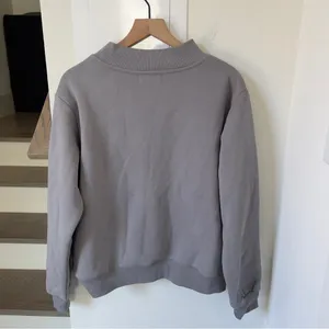 PARKE Monochrome Varsity Mockneck Sweatshirt in Stone Gray New thumbnail 6