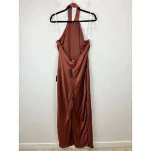 Lulus Love in Your Life Rust Brown Satin Halter Maxi Dress Formal Glam XL NWT thumbnail 6
