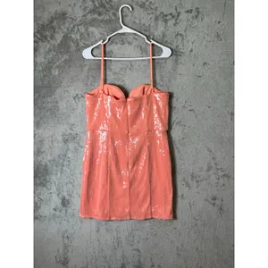 Hutch Coral Pink Sequin Notched Neck‎ Sleeveless Party Mini Dress Women's 10 thumbnail 4