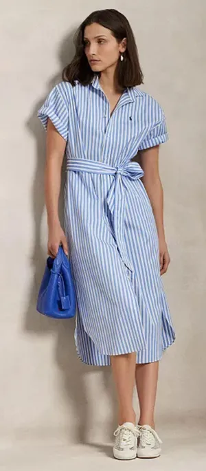 Ralph Lauren Light Blue & White Striped Button Front Shirt Dress Size She thumbnail 1