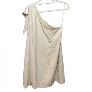 Antonio Melani Charlie One-shoulder Linen Blend Cream Shift Cocktail Dress sz 14 thumbnail 3