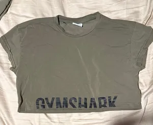 Gymshark Khaki Green Logo Crop Top thumbnail 1