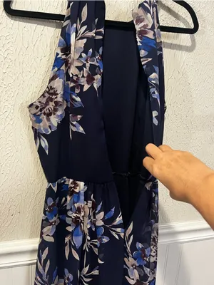 Eliza J Navy Floral Print Chiffon Halter Neck Maxi Dress size 12 NO SASH thumbnail 8