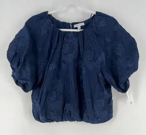 Ophelia Roe Navy Textured Floral Paisley Puff Sleeve Cropped Blouson Top‎ thumbnail 1