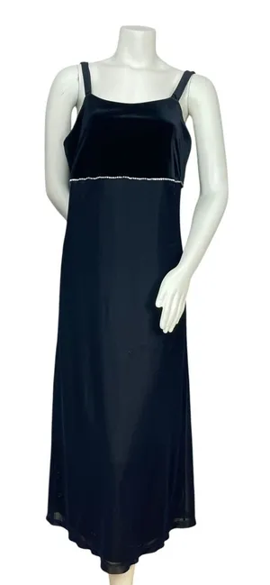 Vintage 90s Prom Dress Velvet FLAWS Empire Waist Sparkly Mesh Evening Blue Black thumbnail 1