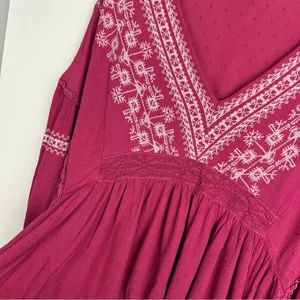 American Eagle Embroidered Boho Top Sz XL Pink Balloon Sleeves thumbnail 7