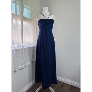 Vintage ‘80s Navy Blue Sleeveless Spaghetti Strap Maxi Dress thumbnail 5