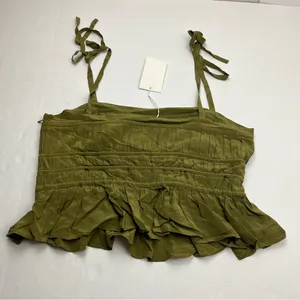 Ulla Johnson Nora Tie Shoulder‎ Silk Peplum Top Size 12 Olive Green Milkmaid NEW thumbnail 12