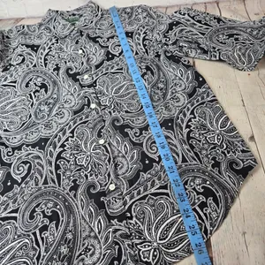 Lauren Ralph Lauren Womens Medium Black White Paisley Non-Iron Button Down Shirt thumbnail 7