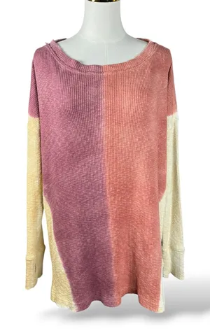 We The Free Free People Colorblock Thermal Waffle Knit Top Plum Coral Small thumbnail 1