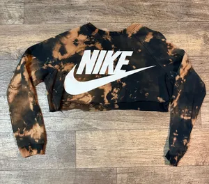 Nike Black & Orange Acid Wash Tie-Dye Cropped Sweatshirt thumbnail 1