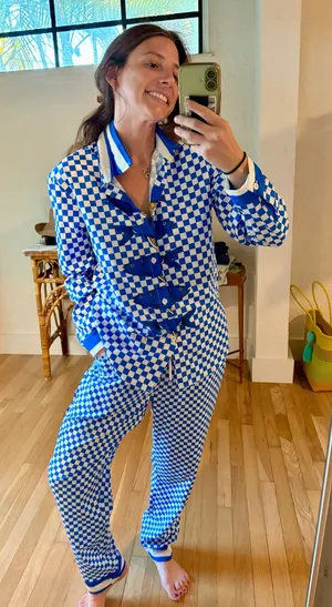 NWOT Blue Checkerboard Sardine Fish Matching Shirt & Pants Set thumbnail 1