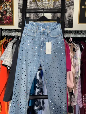 Zara Rhinestone Studded Wide Leg Jeans Light Wash Denim Womens 4 New NWT thumbnail 3