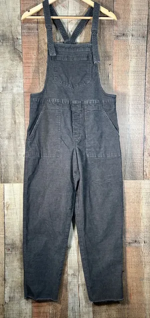 Aerie Charcoal Gray Corduroy Overalls Relaxed Straight Leg Raw Hem Small S thumbnail 1