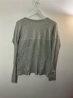 Aerie Light Gray Waffle Henley Crewneck Top Size Small thumbnail 2
