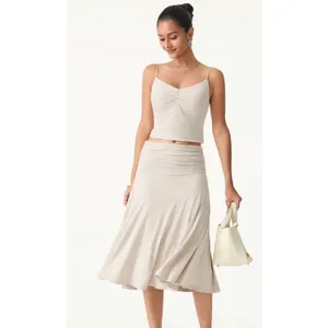 OGLmove Pure White Flowy Side Ruched A-Line Midi Skirt Size Medium New thumbnail 4