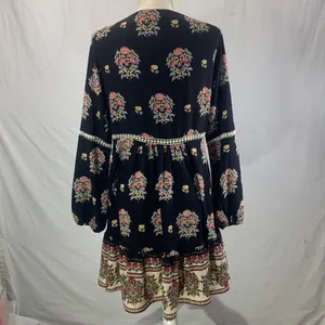 Funky Soul Long Sleeve Boho Hippie Black Floral Dress Size Medium thumbnail 10