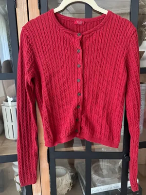 John Galt Zoe Cable Knit Cardigan sweater knit cotton berry buttons down brandy thumbnail 2
