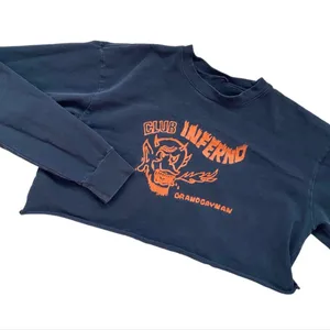 John Galt dark grey / washed black "club inferno" long sleeve crop top 🔥 thumbnail 2