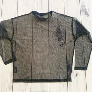 ASOS Sheer‎ Sparkly Long Sleeve See Through Paris Top Size Small Oversized Disco thumbnail 9