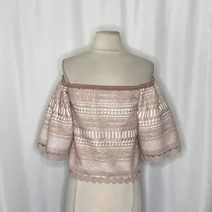 Revolve‎ ALEXIS Finn Lace Off Shoulder Top Blouse Blush Pink Silk Lacey X-Small thumbnail 10