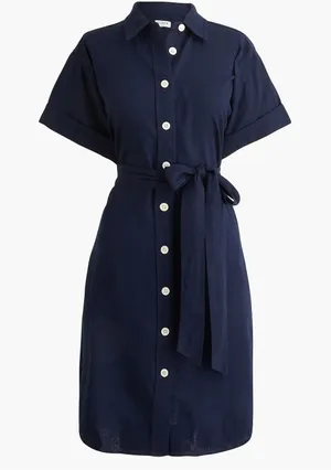 J. Crew Women Linen Shirt‎ Dress XS Navy Blue Minimalist Coastal Lagenlook thumbnail 1