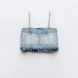 Zara Trf Denim Skirt Effect Crop Top thumbnail 2
