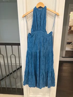 Karina Grimaldi Blue Halter Cutout Tiered Maxi Dress Size Large thumbnail 2