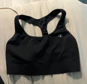 Champion Black Racerback Sports Bra with Small Logo thumbnail 1