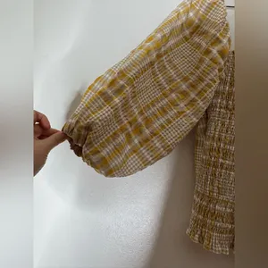 Anthropologie Maeve Plaid Square-Neck Blouse Yellow Natural‎ Motif Size XS thumbnail 5
