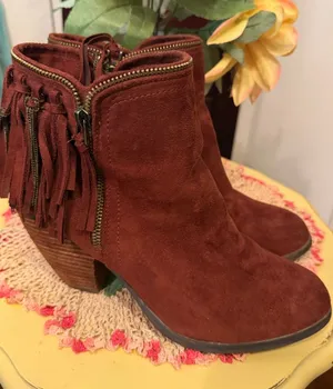 😍😍😍BOGOHO😍😍😍Women's Suede Fringe Ankle Boots - Rust-10 thumbnail 1