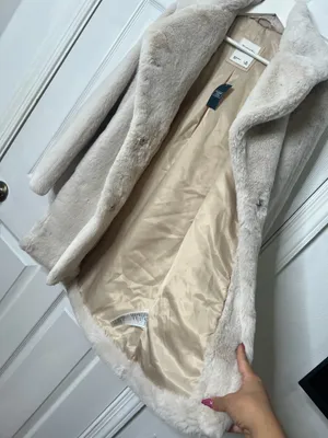 Abercrombie & Fitch Faux Fur Coat Womens XS Cream Plush Quiet Luxury Winter Chic thumbnail 6