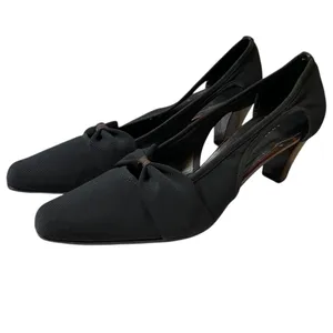 VANELI Black/Brown Animal Trim Canvas Side Cut Out High Heel Shoes - 8.5 Narrow thumbnail 6