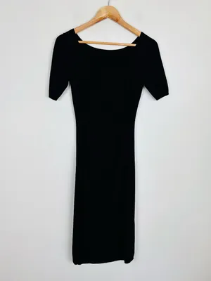 Theory Black Knit Midi Dress Open Back Cutout Minimalist Sheath S thumbnail 4