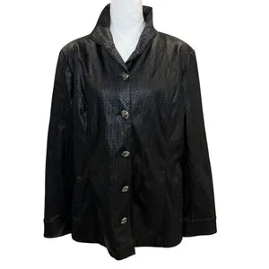 Dennis by Dennis Brasso Black Faux Leather Women's‎ Jacket Large Diamond thumbnail 2