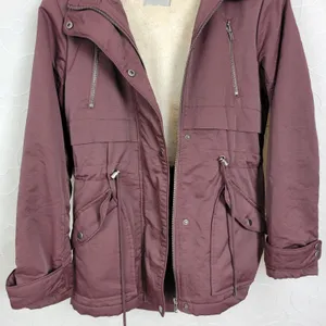 Asos Womens Coat Size 2 Purple Fleece Lined Hooded Drawstring Waist Anorak Coat thumbnail 7