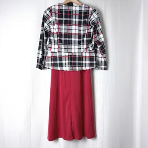Modest Dress Jacket Set Women Large Red Plaid Workwear Belted Church Office Midi thumbnail 2