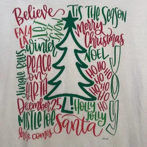 Christmas V-neck white T-shirt women’s size large. 100% ringspun cotton. thumbnail 2
