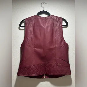 Calvin Klein faux leather vest in burgundy, women’s size medium. thumbnail 2